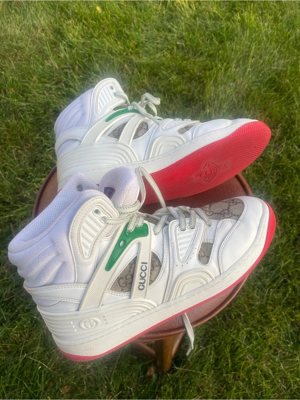 Authentic Gucci Basket High White Demetra Red Men’s Sneakers – EU Size 38